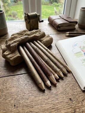 Rustic Hand-Carved Natural Wood Branch Pencils - Set of 9 Unique Art Tools New